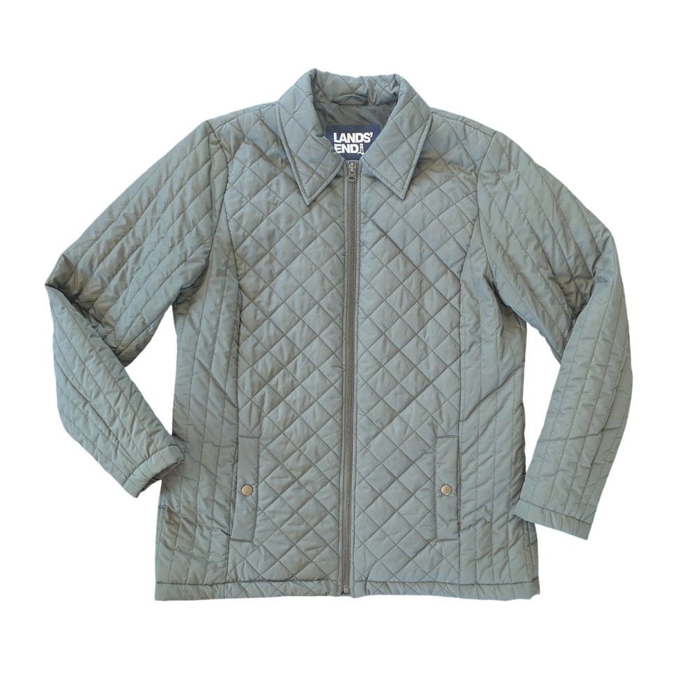 Lands End Quilted PrimaLoft Barn Jacket Womens Medium Olive Green Cabincore